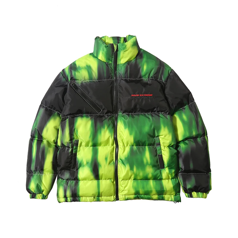 Иллюзия Tie Dye Puffer стеганая зимняя куртка мужская парка хип-хоп уличная куртка пуховик пальто Верхняя одежда ветровка мужская верхняя одежда - Цвет: Green