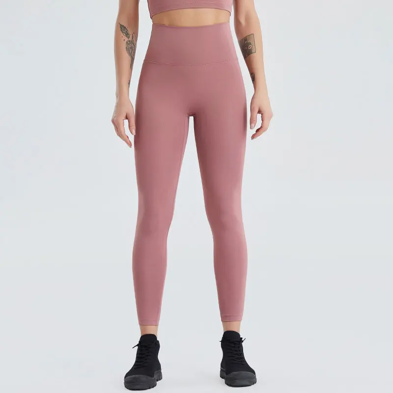 Спортивные Леггинсы сексуальные персиковые бесшовные нейлоновые с высокой