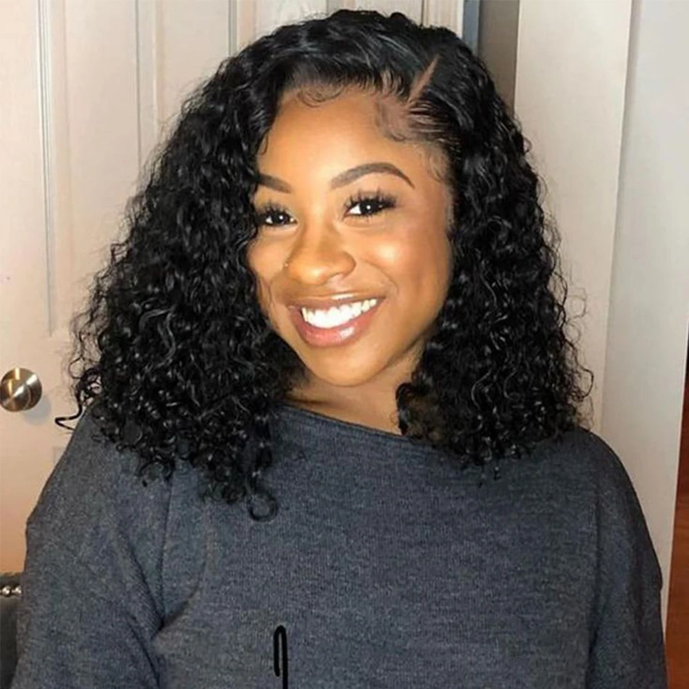 

Short Bob Curly Lace Closure Wig Human Hair Wigs 10-14 inches Side Part Glueless deep curly Lace Closure Wig for Black Women