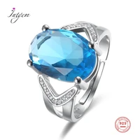 925 sterling silver opening ring for women sea blue zircon ring fine party jewelry gift luxury exquisite fashion rings wholesale