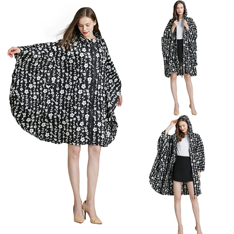 Плащ с капюшоном Женские непромокаемые плащи Дамское пончо Дождевик в черный