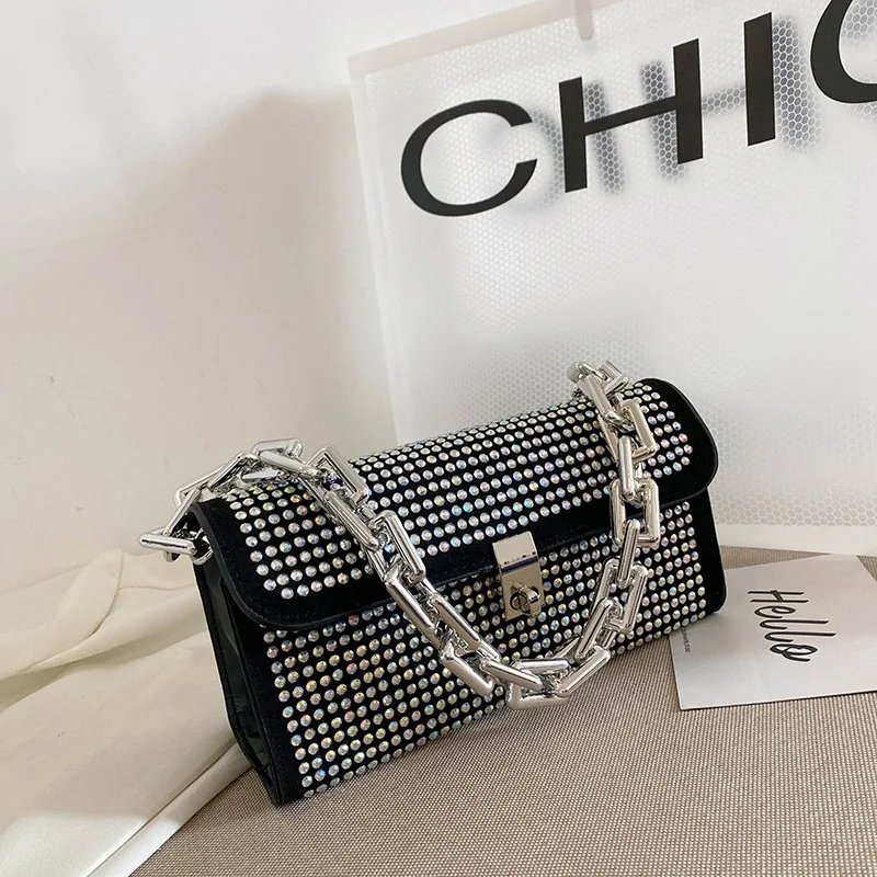 

Female bag 2021 summer bungee bag mobile phone shiny shoulder diamond-studded diagonal bag fashion trendy cool bag little bag