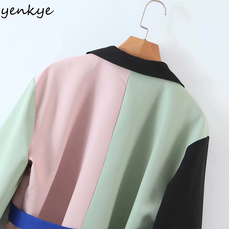

Autumn Women Hit Color Cropped Blazer Long Sleeve Notched Collar Vintage Oversize Suit Jacket Streetwear Chic Outerwear
