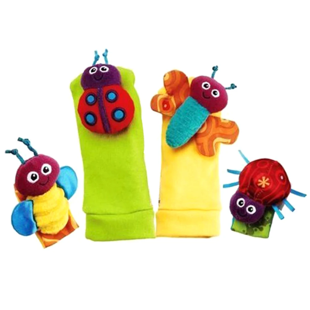 Детская плюшевая игрушка погремушка на запястье цветная пчела с носками милый