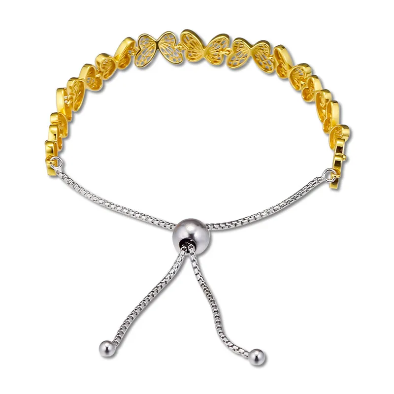 

Openwork Butterflies Golden Shine Sliding Bracelets Original 925 Sterling Silver Adjustable Chain Charms Bracelets for Women New