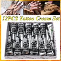 12pcs natural indian henna tattoo ink black mehndi paste cones cream body temporary art sticker tool mehndi body oganic pain