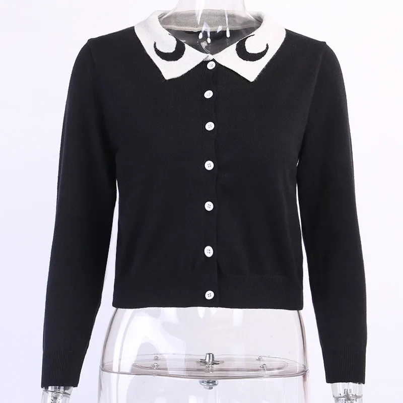 Fitshinling Moon Готический вязаный жакет кардиган для женщин на пуговицах тонкое