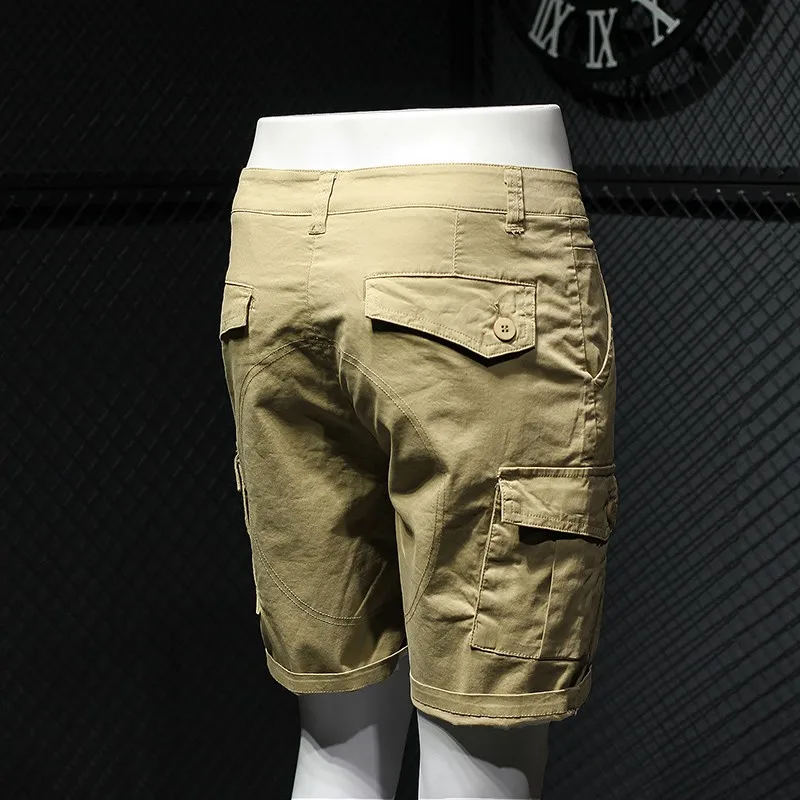

Mens Straight Thin Section Loose Knee Length Pocket Cargo Shorts Summer Black White Khaki Casual Sweatpants Male Beach Trousers