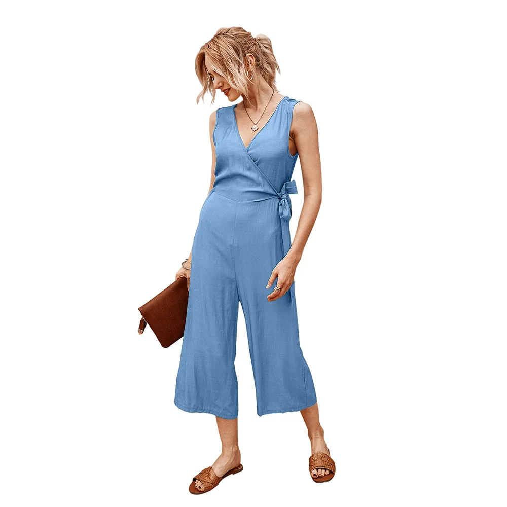 Богемный летний сексуальный элегантный комбинезон без рукавов комбинезоны