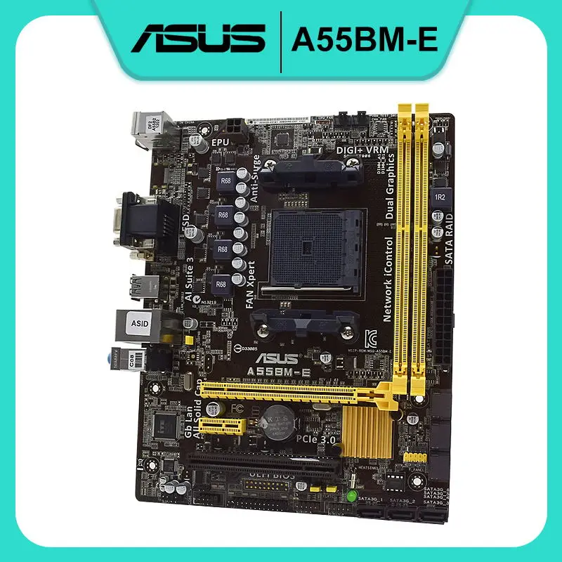 

ASUS A55BM-E Motherboard DDR3 FM2 Motherboard Support AMD A10/A8/A6/A4/Athlon Cpus AMD A55M A55 SATA2 USB2.0 PCI-E 3.0 Micro ATX