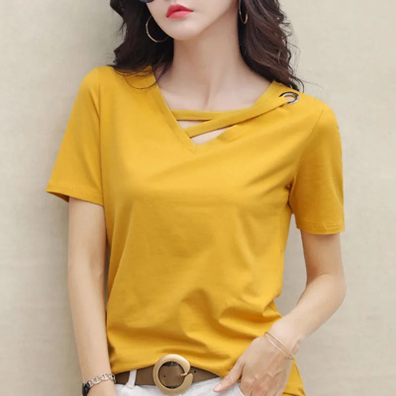 Vrouwen Wit T-shirt Vrouwen V-hals Losse Koreaanse Black Top Casual Compassionate Trend T-shirt Vrouwen