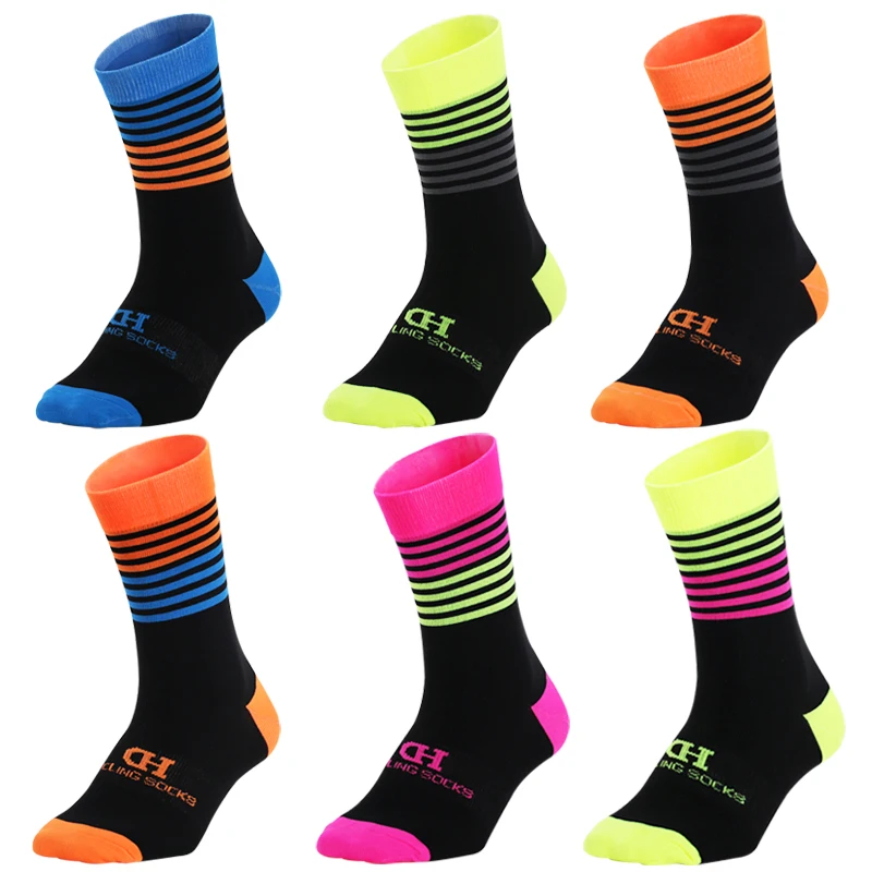 

Compression Stocking Cycling Socks Stripe Men and Women Professional Wear-resisting Breathable for Road Bike DH Sports Running