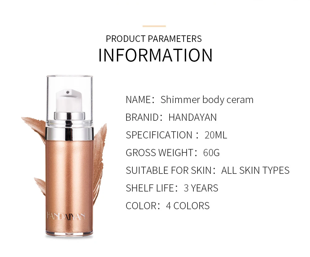 HANDAIYAN Shimmer Body Cream Highlight Liquid Body Brightening Liquid Highlights Body Brightening Liquid Milk for all Skin types