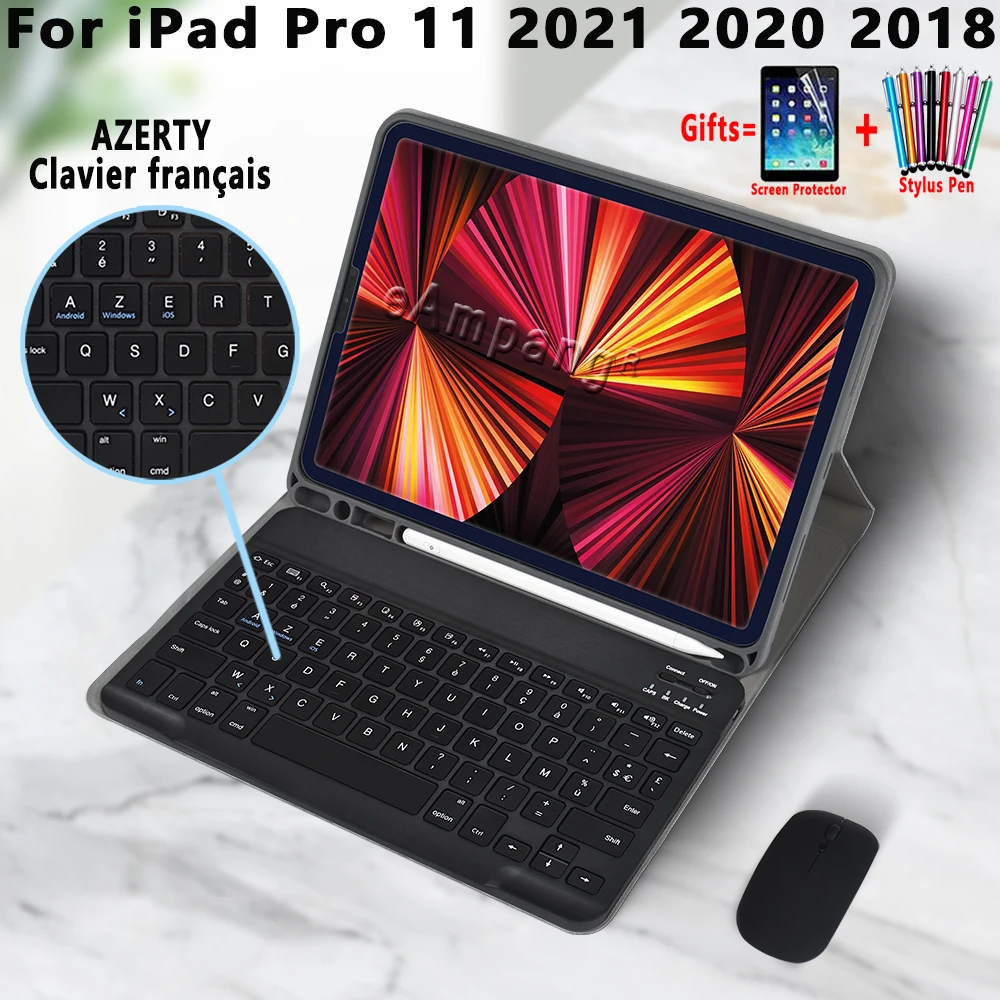 

Чехол с клавиатурой AZERTY для iPad Pro 11 2021 2020 2018, чехол с французской клавиатурой для iPad A2228 A2230 A2231 A2068 A1979 A1980/A1934