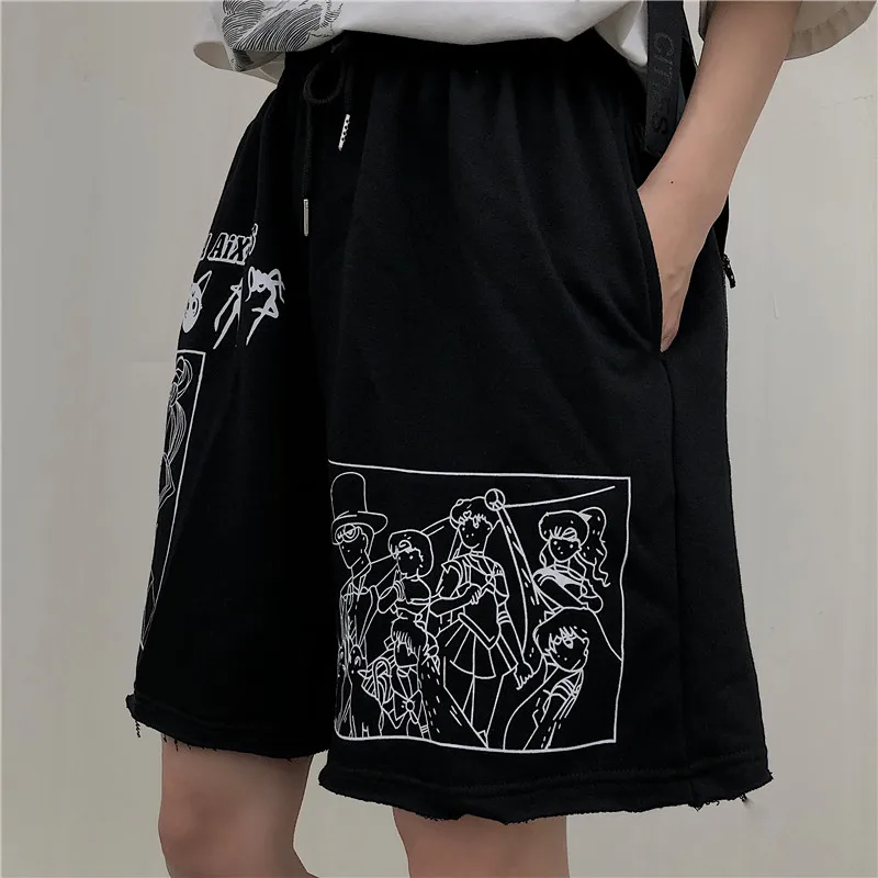 

2021 New Summer Shorts Women Harajuku Sailor Moon Print Shorts Loose Elastic Waist Shorts Cotton Cartoon Shorts Female