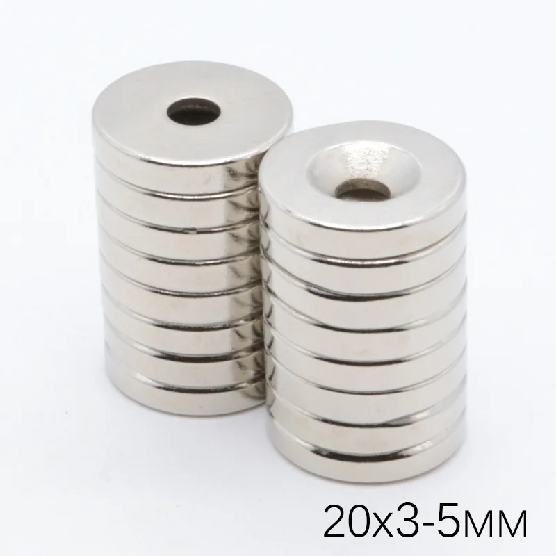 

50Pcs 20x3 mm Hole 5mm N35 Strong Ring Round Magnets 20x3-5 Rare Earth Neodymium Circular Permanent countersunk Magnet 20*3-5mm