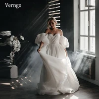 verngo simple a line organza sweetheart wedding dress with detachable puff half sleeves a line 2021 beach bridal gowns plus size