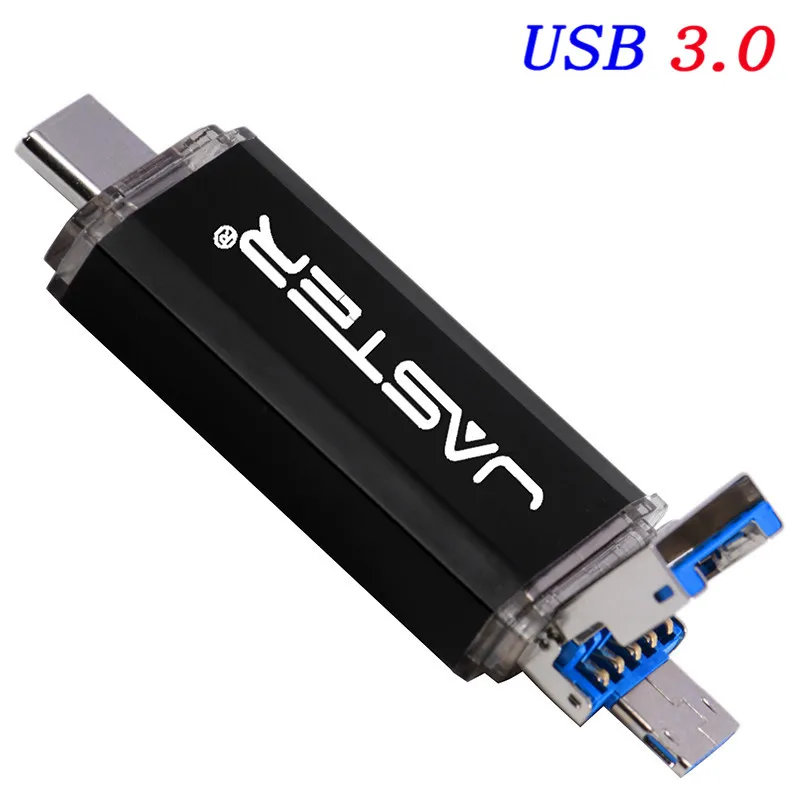 Black JASTER New 3 IN 1 OTG(Android&USB& Type_C) USB 3.0 flash drive Metal Custom Pen Drive 64GB 32GB 16GB 8GB 4GB Wedding Gifts - Цвет: Black