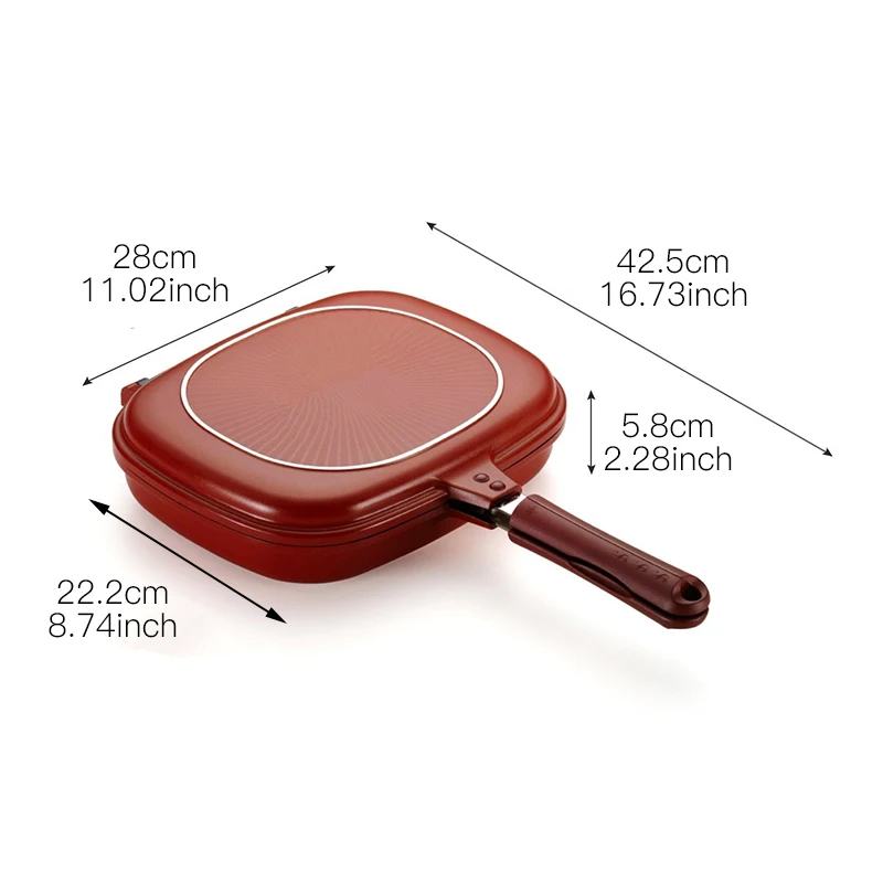 28cm Double Side Grill Fry Pan Cookware Stainless Steel Face Steak Kitchen Accessories Cooking Tool | Дом и сад