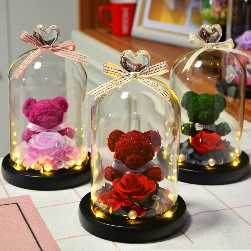 

Dropshipping Valentine's Mothers Day Eternal Rose Lovely Teddy Bear in Led Glass Dome Beauty and the Beast Gift For Your Lover