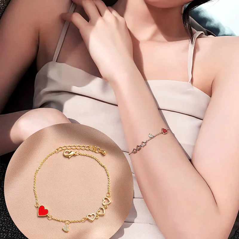 

JIAN Love Heart Bracelets for Women Trendy Simple Gold Plated Adjustable Chain Bracelet Jewelry Accessories Girls Birthday Gift