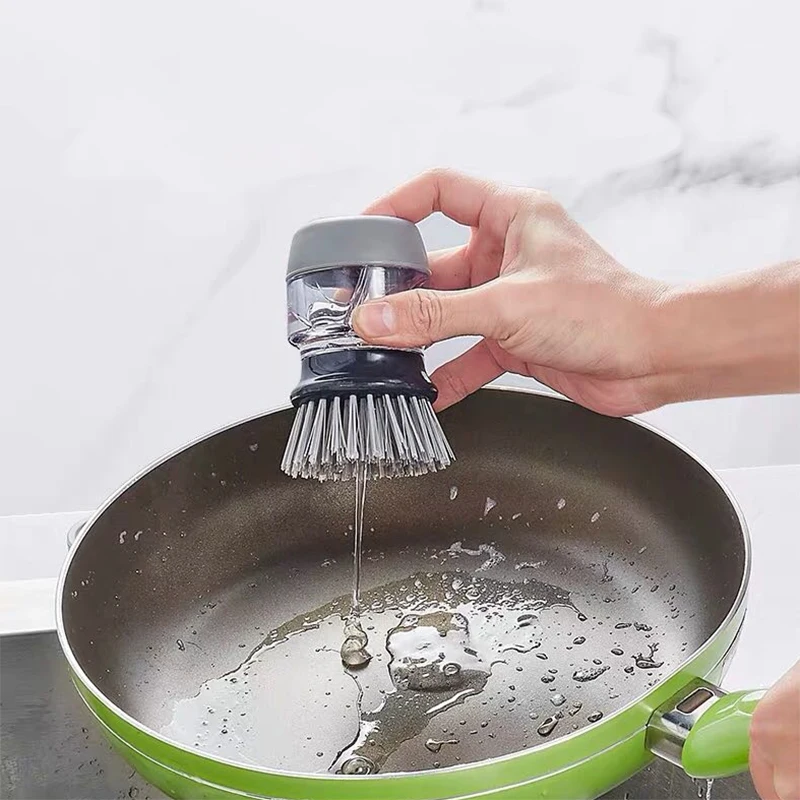 

2pcs Cleaning Brushes Dish Washing Tool Soap Dispenser Refillable Pan Cups Bread Bowl Scrubber Kitchen Goods Accessories Gadgets