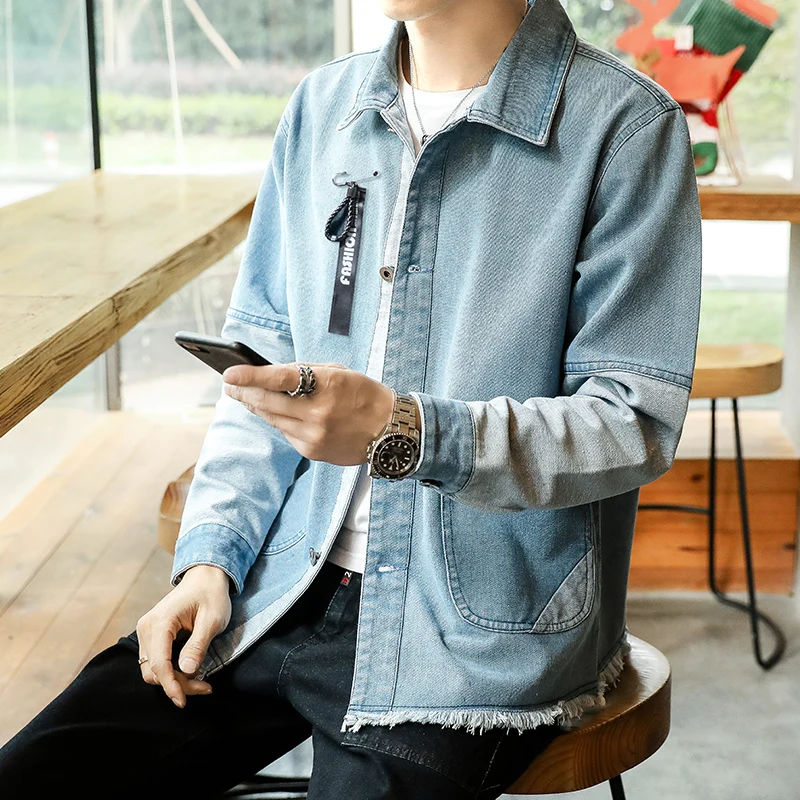 

Новая джинсовая куртка, Модная молодежная Корейская мужская длинная одежда