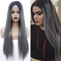 dlme gray synthetic lace front wig for black women heat resistant hair ombre long gray wigs