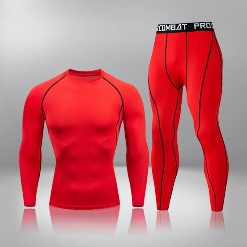 

Thermal Underwear Fitness Compression T Shirt Running Jogging Sportswear Workout Training Tights 2Pcs/Set Men's Tracksuit