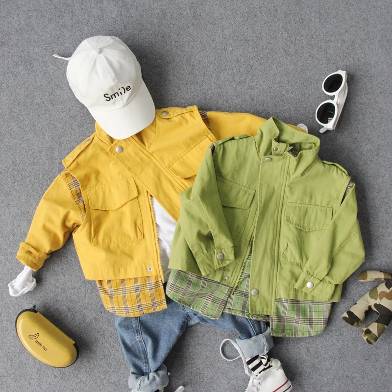 

100-140cm new 2020 spring autumn boys casual fashion patchwork false two pieces jacket kids clothing boys autumn jacket