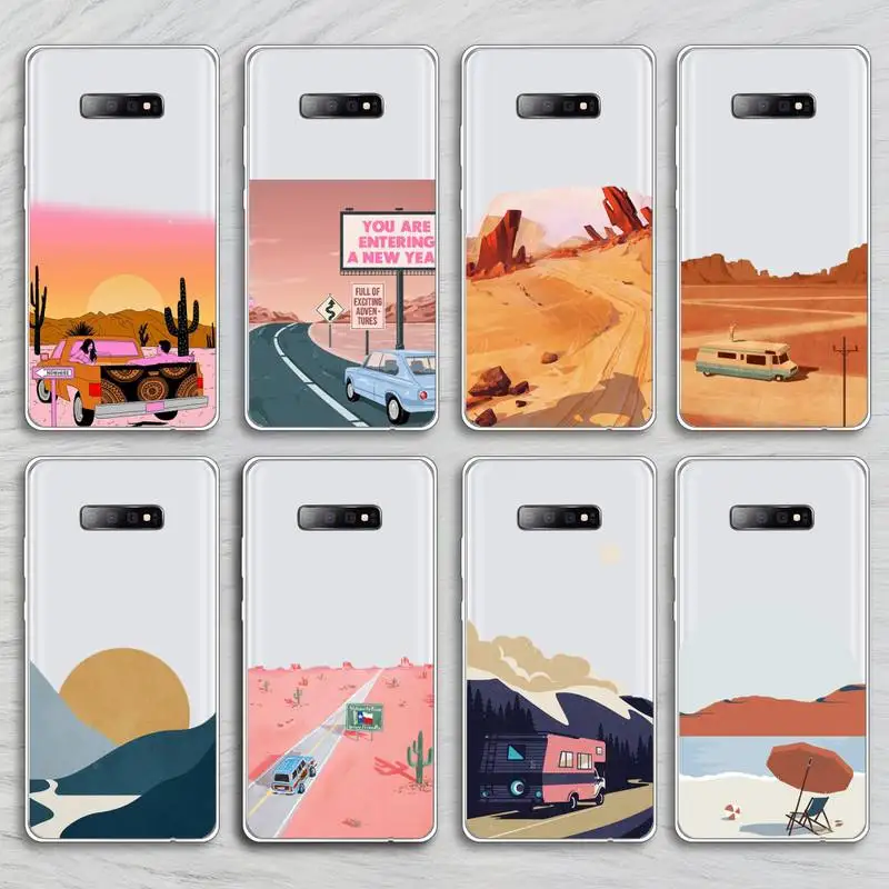 

highway landscape painting Phone Cases Transparent for Samsung A71 S9 10 20 HUAWEI p30 40 honor 10i 8x xiaomi note 8 Pro 10t 11