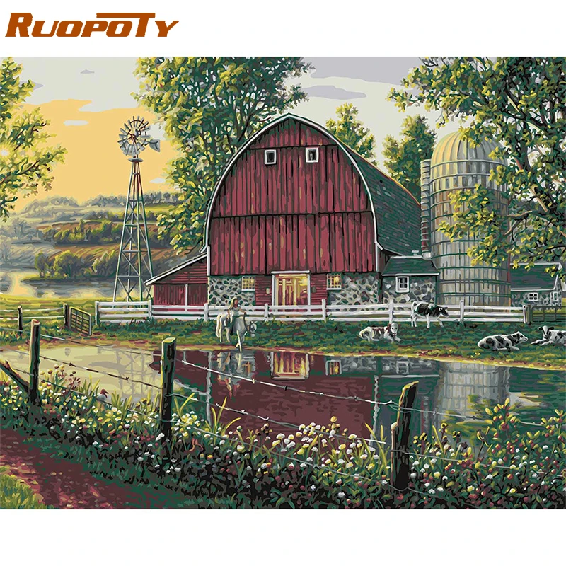 

RUOPOTY Frame Picture Lake Diy Painting By Numbers Garden Coloring By Numbers Acrylic Canvas Painting Handpainted Drawing Art