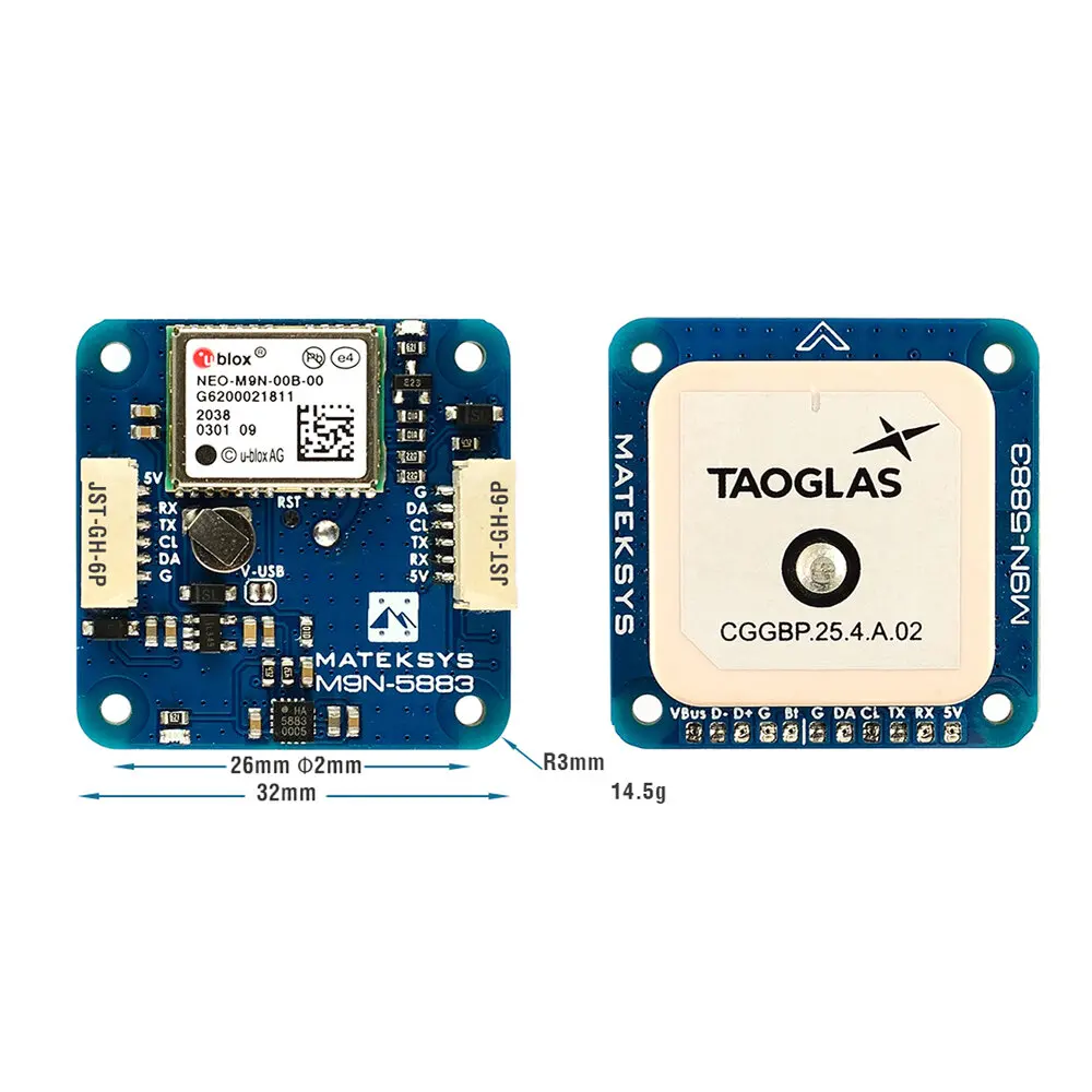 

Matek Systems GNSS M9N-5883 NEO-M9N GPS Module With Magnetic Compass QMC5883L Support GLONASS, Galileo for FPV RC Racing Drone