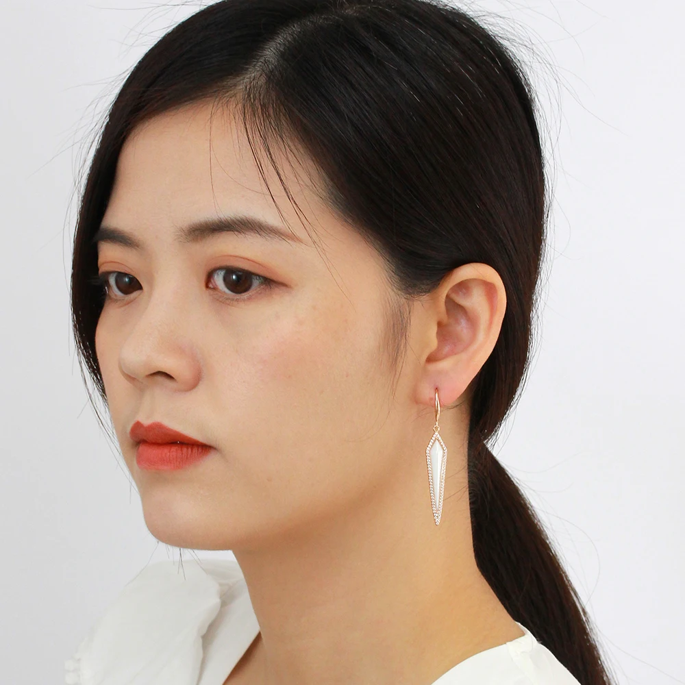 

QSY Brand Black White Ceramic Earrings, Women Drop Earring, Gold plating fashion earring