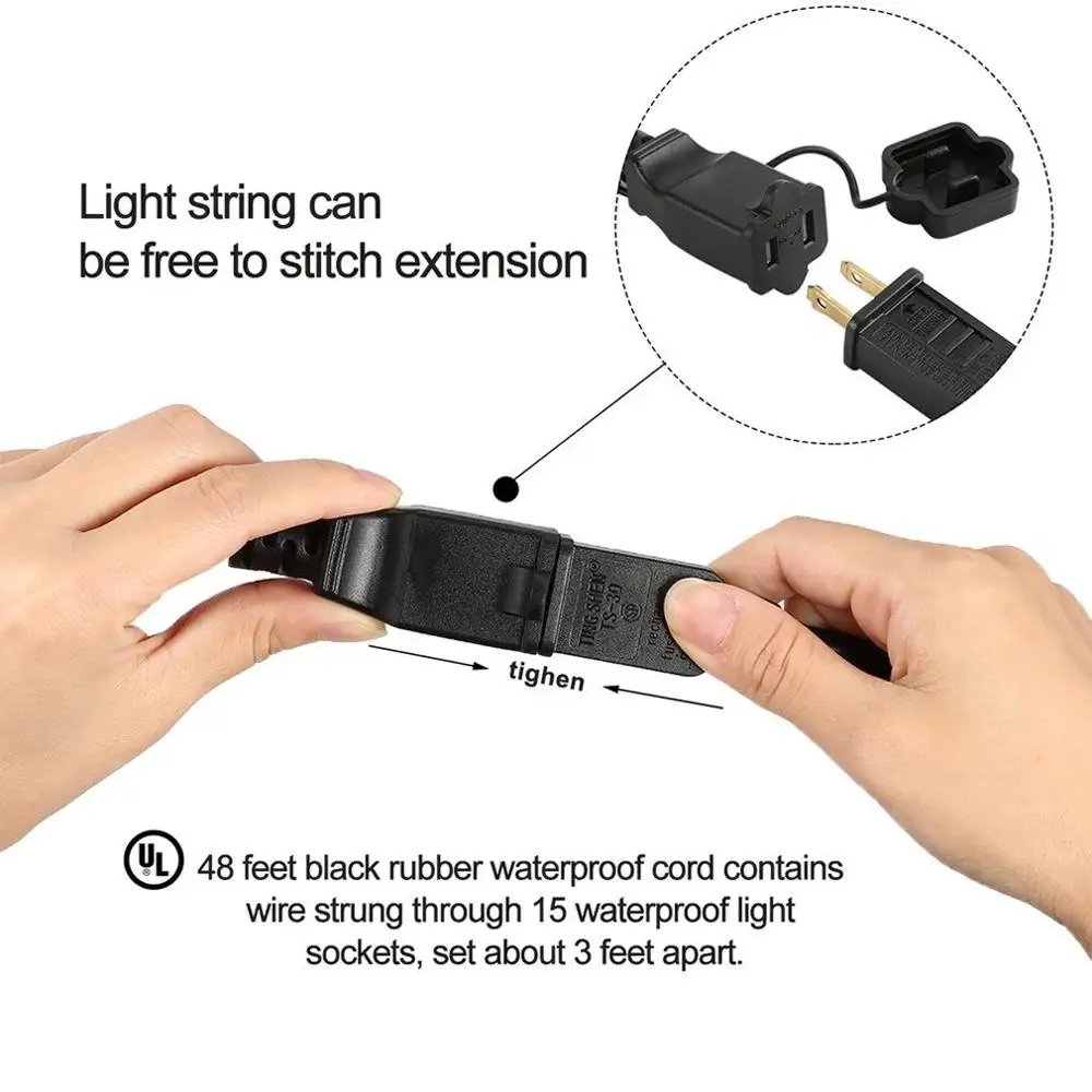 

48FT 15 LED Lights Outdoor Waterproof String Light LED Fairy Light Garden Courtyard Family Party Christmas Fairy Lights