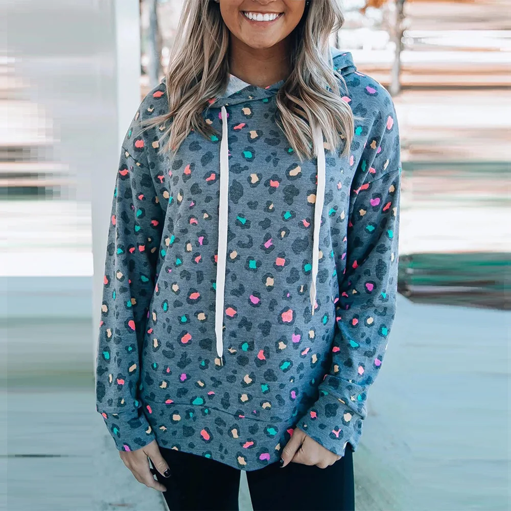 

Женская Осенняя Толстовка с длинным рукавом и леопардовым принтом