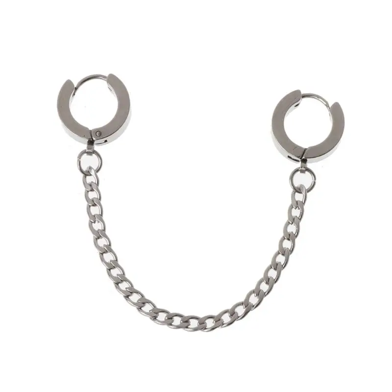 

Y1UE 1Pc Hip Hop Double Pierced Hoop Huggie Dangle Chain Drop Earring Studs Ear Cuffs