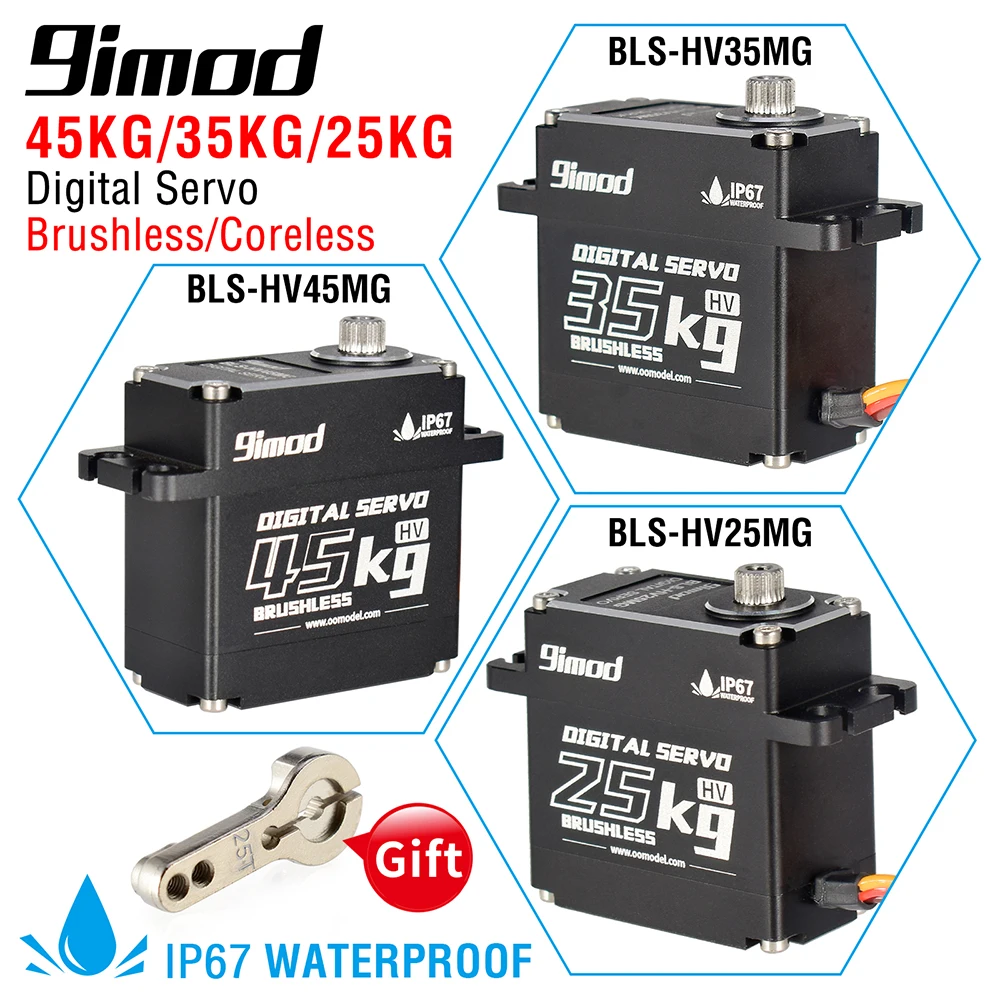 9imod-Servo sin escobillas para coche teledirigido, resistente al agua, sin n&uacute;cleo, 45KG, 35KG, 25KG, Servo Digital de engranaje de Metal-0