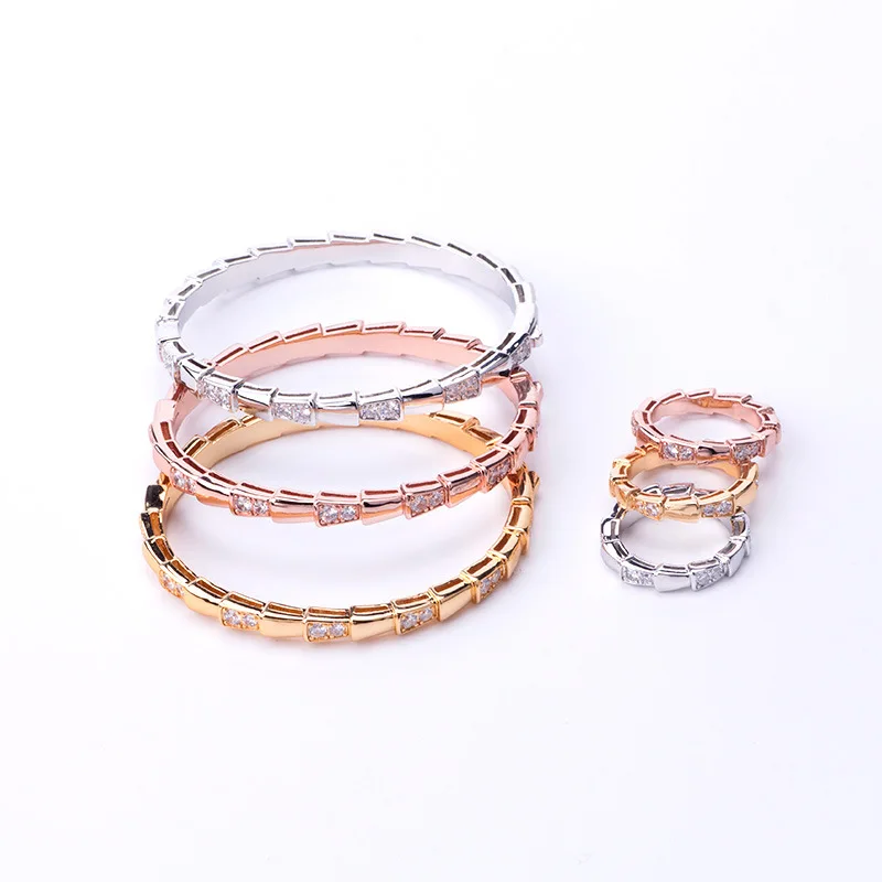 

Wholesale snake bone zircon rings cuff bangle fashion jewelry ring bracelet wristband wristlet jewel women female gifts 3 color