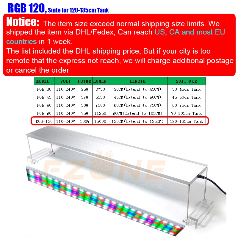 Chihiros RGB аквариум светодиодный светильник ing светильник с белым синим красным регулируемым цветом крышки приспособление для рыб и растений - Цвет: RGB120