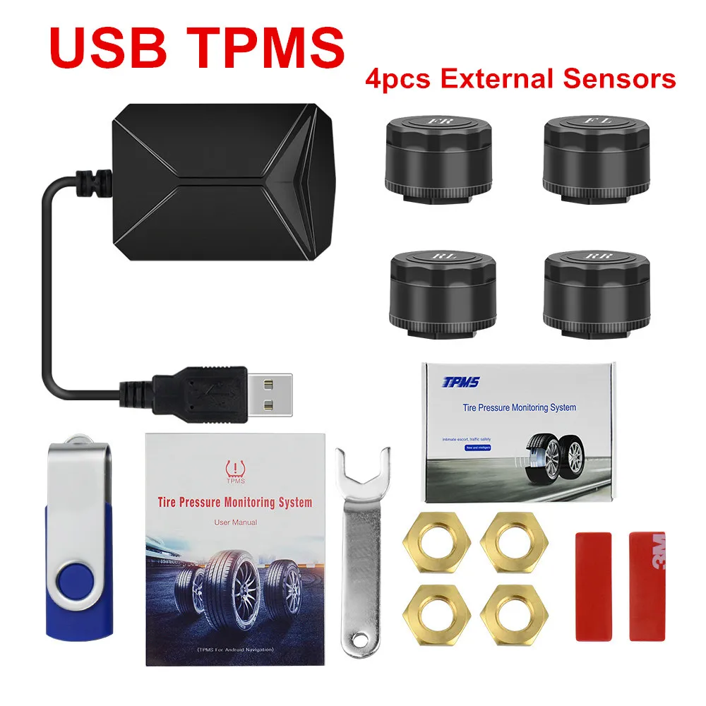 USB TPMS Для большинства автомобилей USB Android TPMS автомобильный монитор давления в шинах с 4 внешними датчиками Беспроводная передача поставляется из России Китай - Тип: USB TPMS