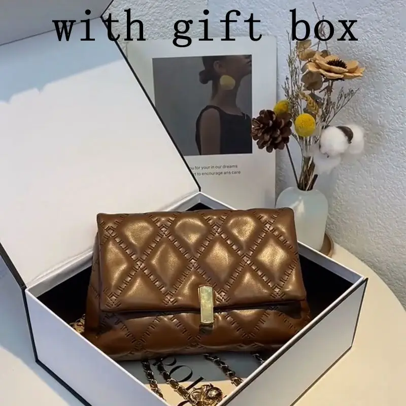 

Brown Pocket Books and Handbags Female Chain Crossbody Bags for Women Lingge Pu Leather Pures and Bags Crossbody