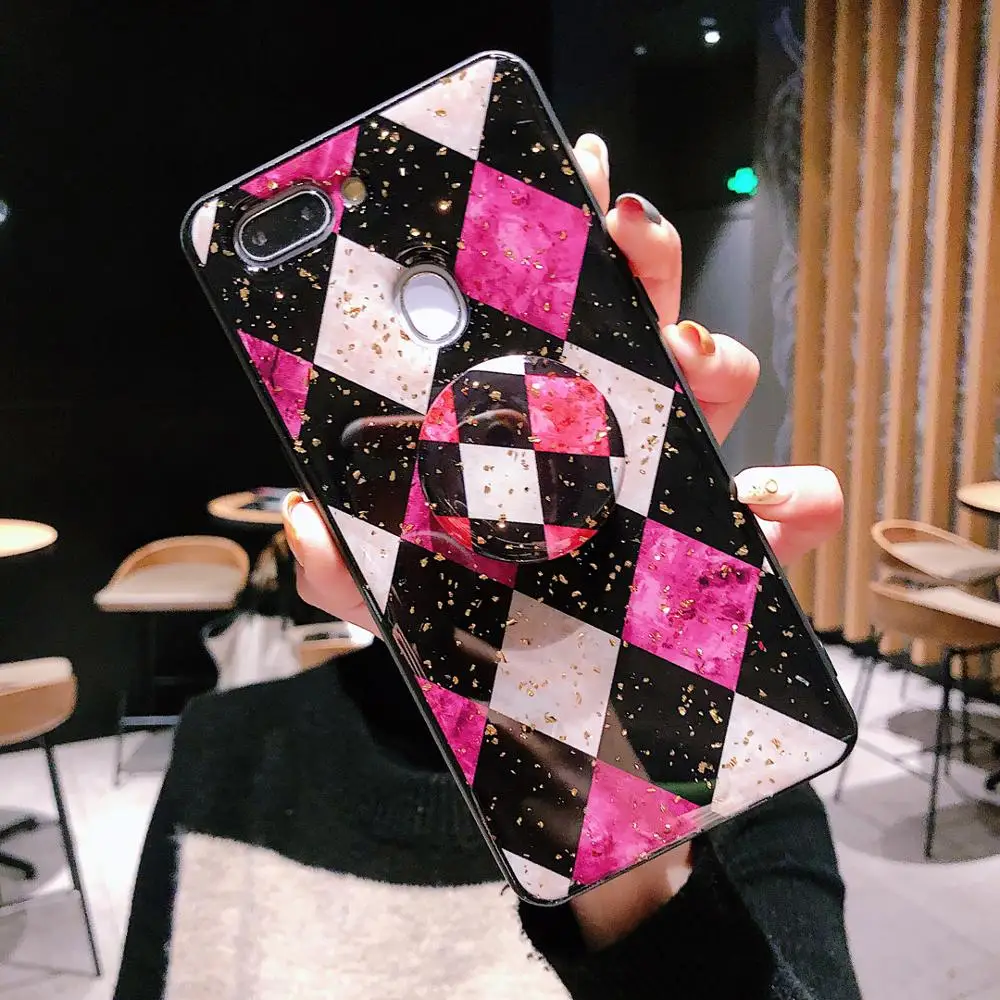 Блестящий розовый красный ромбовидный чехол для телефона с кронштейном iPhone 11 11pro