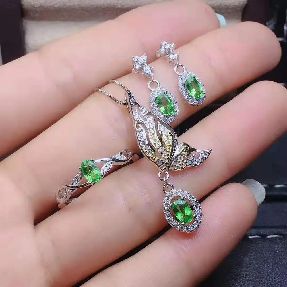 Женский Свадебный комплект из колье и сережек колец ювелирное изделие драгоценных камней S925|Ювелирные