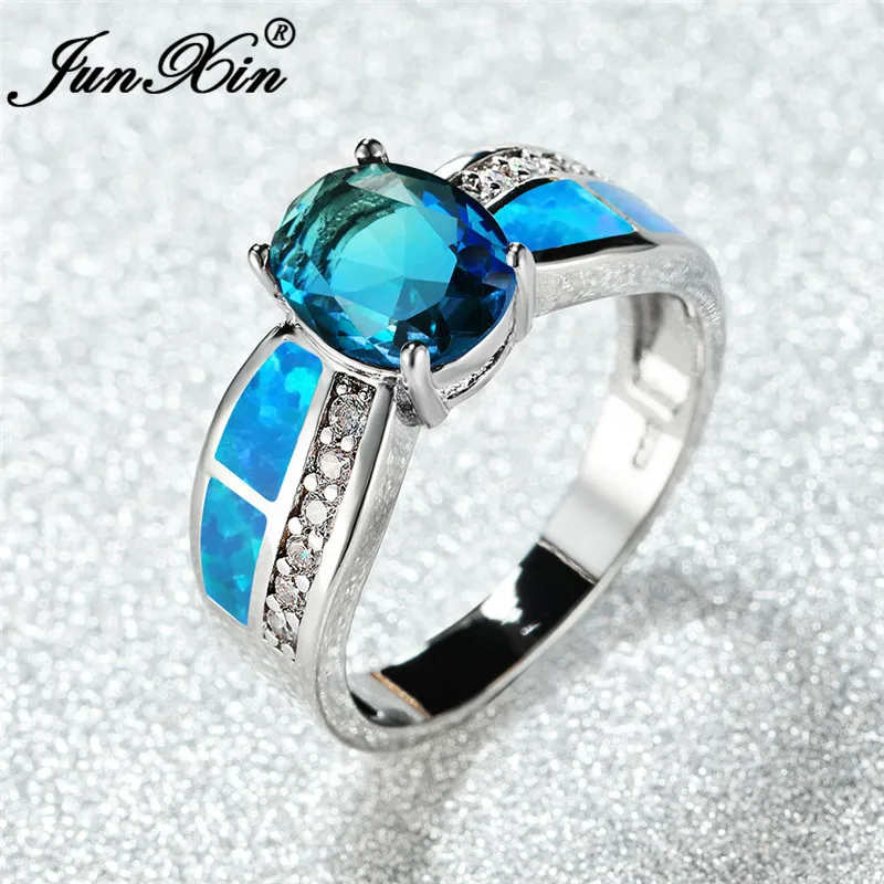 Роскошное кольцо с голубым и белым огненным опалом серебряный цвет Радужный