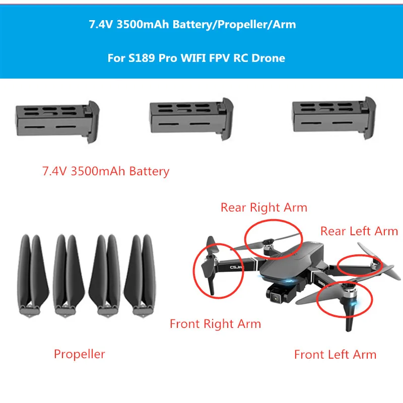 7,4 V 3500 мА/ч, Батарея для S189 Pro S189 GPS Запчасти для гоночного дрона Запчасти S189Pro аксессуары руку и двигатель Пропеллер, главные лопасти