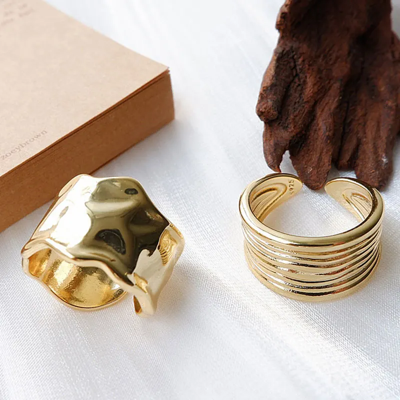 

Minimalist Engagement Rings New Trends Gold Plated Multilayer Geometric Bride Jewelry Gifts Creative Threaded Retro Open Ring