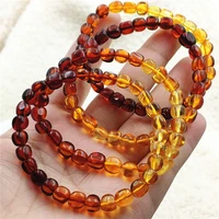 genuine natural rainbow amber clear beads bracelet yellow amber 6x7mm women men healing stretch jewelry rare aaaaa