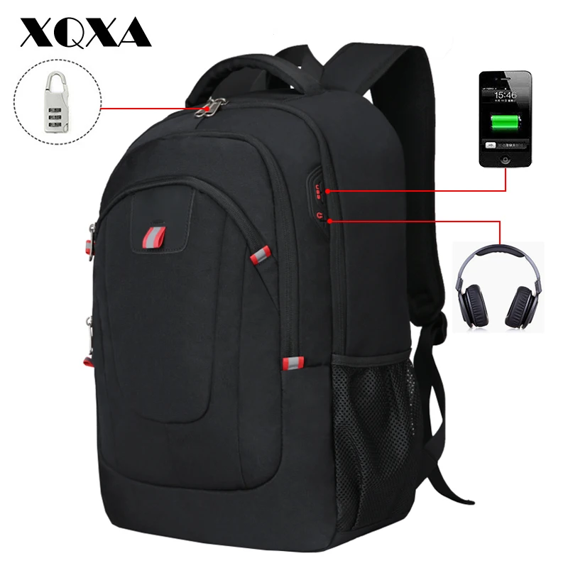 XQXA путешествия деловой рюкзак для ноутбука Противоугонная с USB