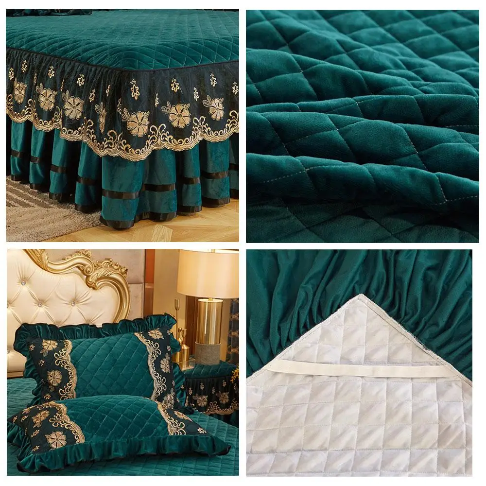 

Europe Velvet Red Cotton Quilted Lace Bedspread Ruffle Bedskirt King Size Coverlet Soft Full Queen Double Bed Cover